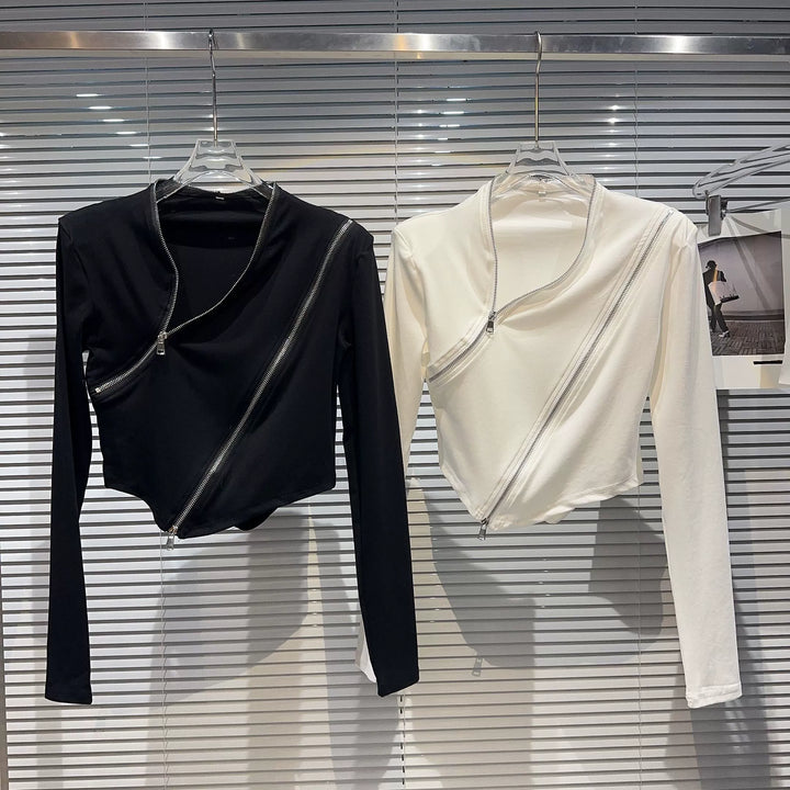 Asymmetrical Zipper Long Sleeve T-Shirt