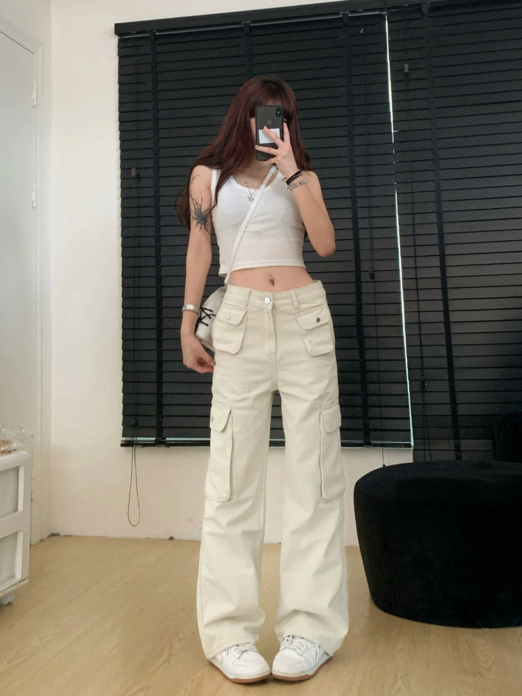 Wide-Leg Pockets Cargo Jeans