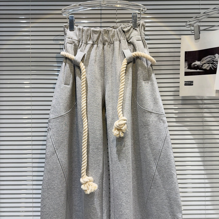 Drawstring Waist Wide-Leg Casual Pants