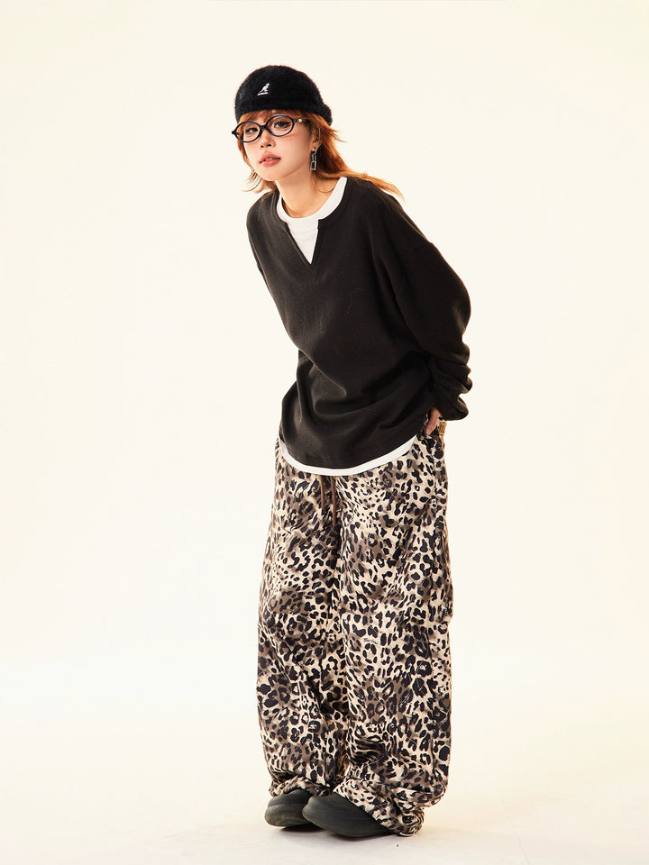 Leopard Print Cotton Casual Pants