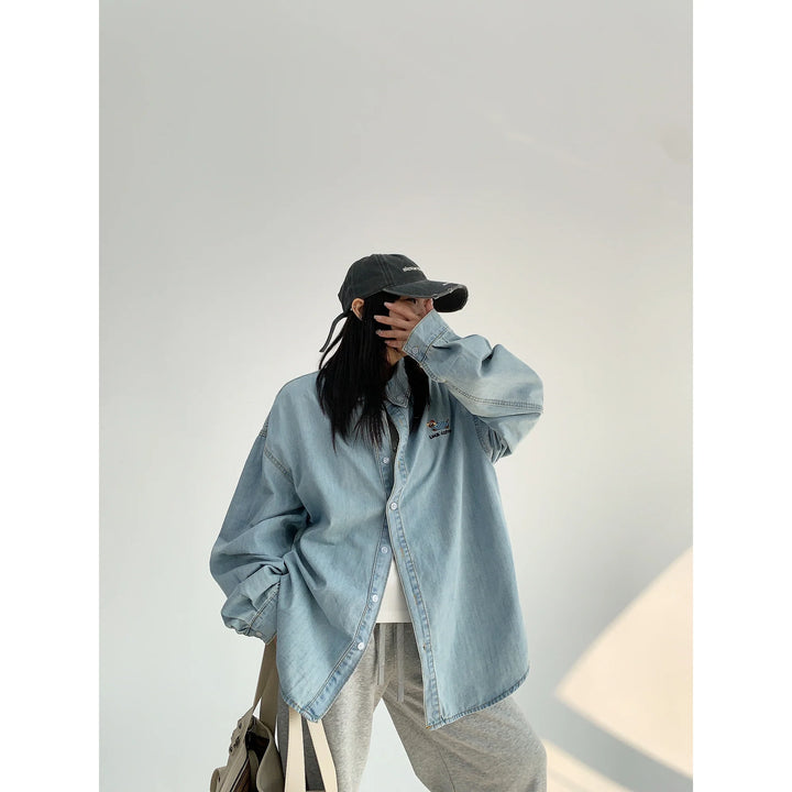 Minimalist Embroidered Denim Shirt