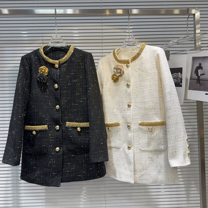 Decorative Buttons Tweed Short Coat