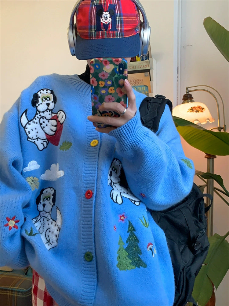 Playful Cartoon Patterns Knit Sweater