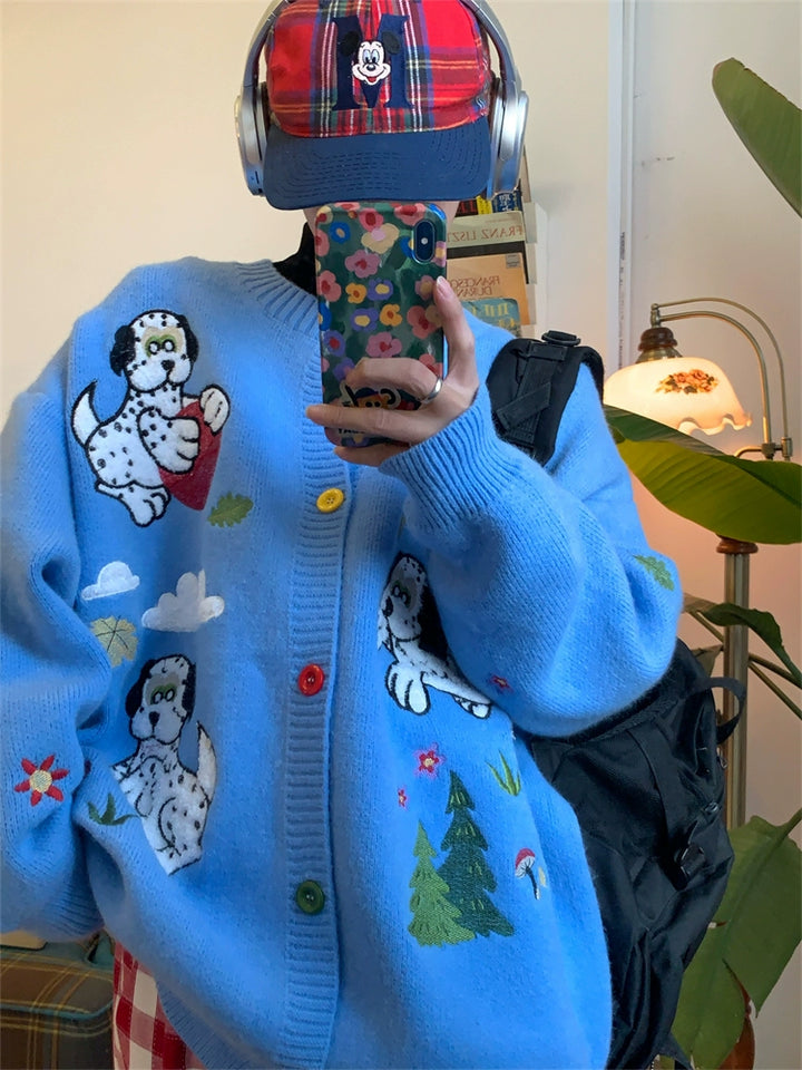 Playful Cartoon Patterns Knit Sweater