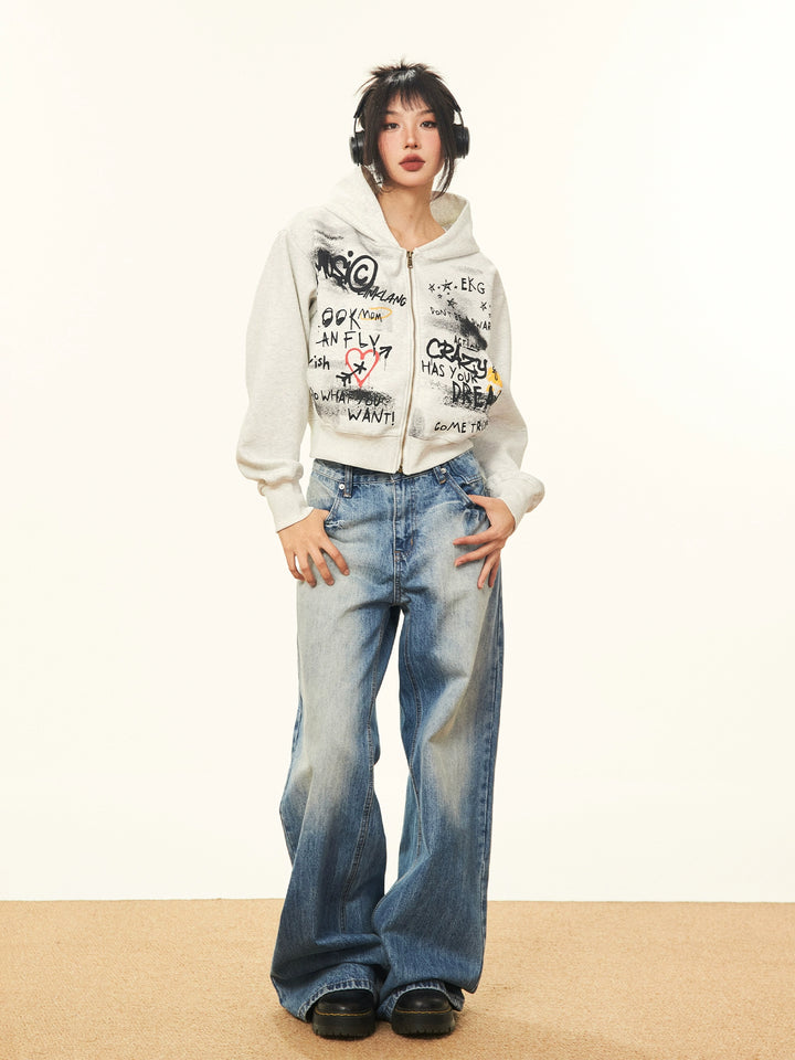 Graphic Zip-Up Hoodie Sweatshirt