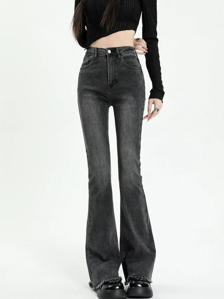 Flare Leg Distressed Hem Jeans