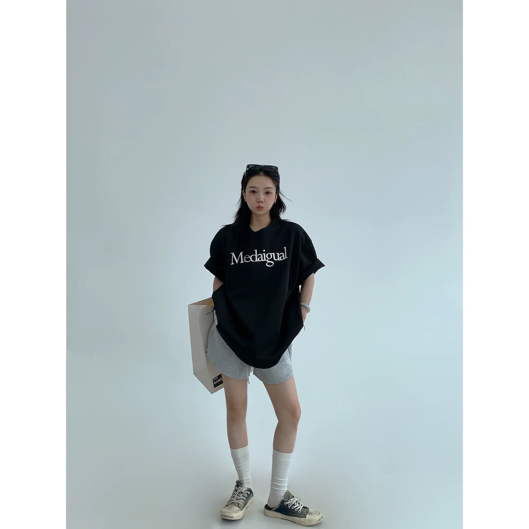 Casual Letter Print Short Sleeve Turtleneck