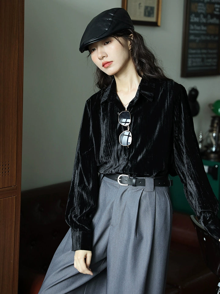 Velvet Button-Up Shirt