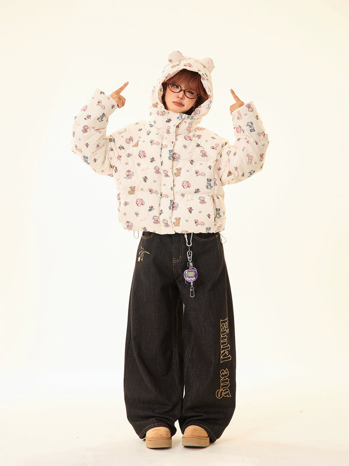 Printed Cotton-Padded Hooded Jacket