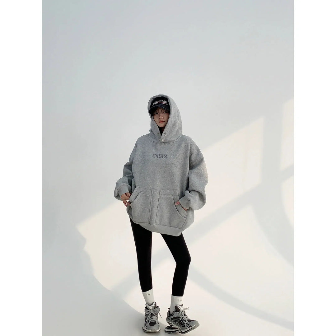 Embroidery Plush Distressed Hoodie