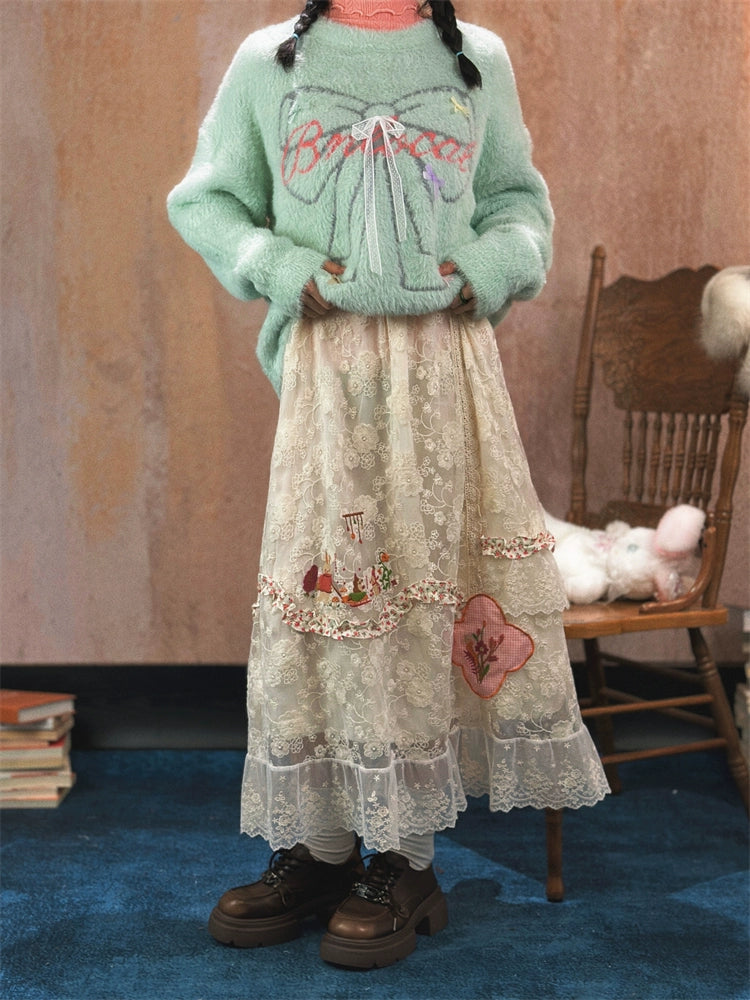 Lace Embroidered Maxi Skirt
