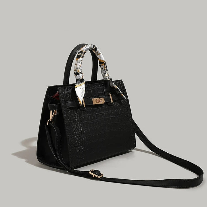 Leather Scarf Handle Tote Bag