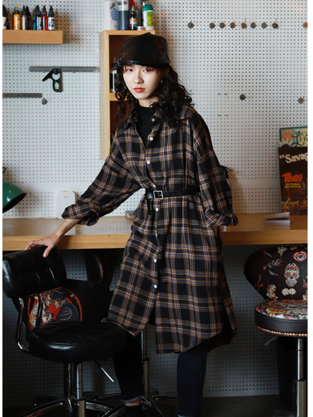 Plaid Long Button-Down Shirt