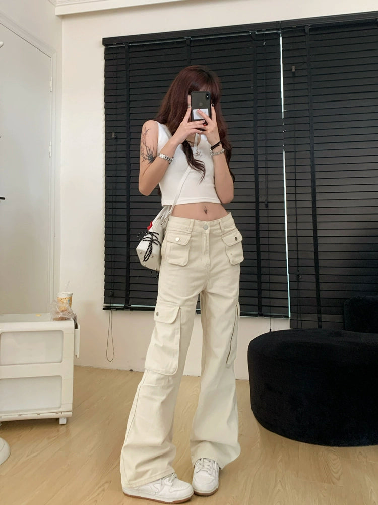 Wide-Leg Pockets Cargo Jeans