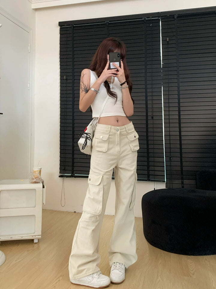 Wide-Leg Pockets Cargo Jeans