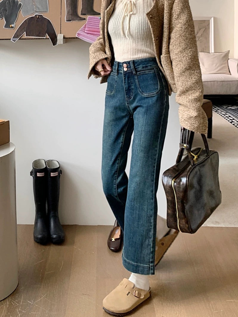 High-Waisted Straight-Leg Jeans