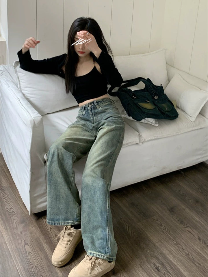 High Waist Wide-Leg Denim Pants