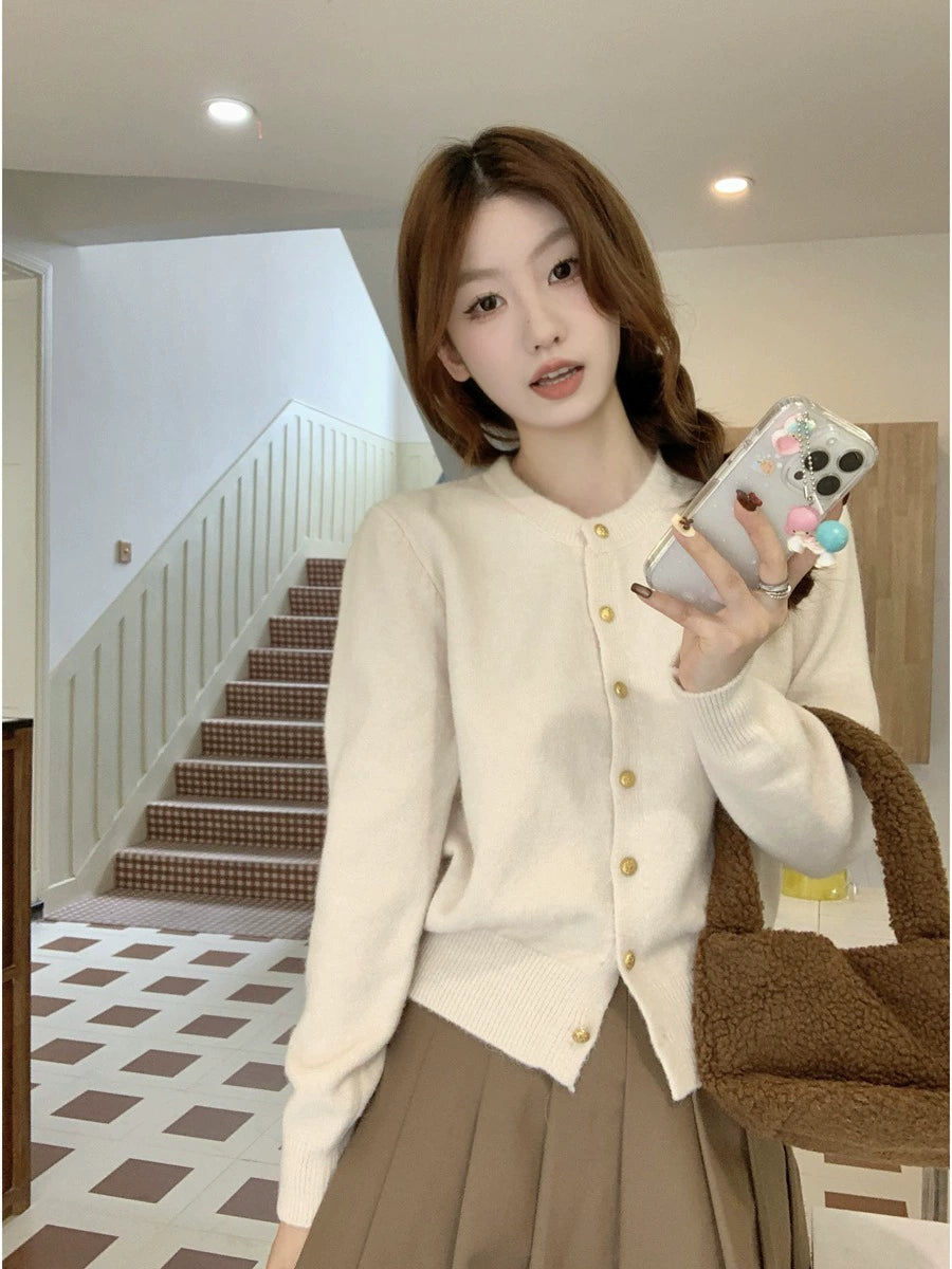 Button-Up Ribbed Hem Wool Sweater