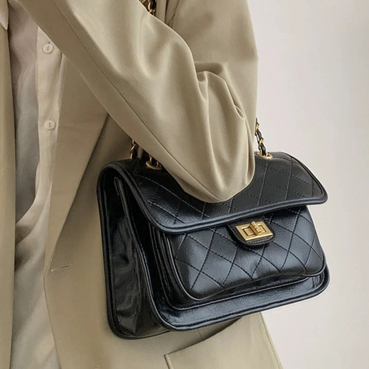 Turn Lock Quilted Chain Shoulder Bag