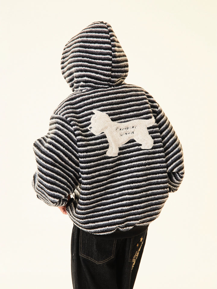 Graphic Hooded Striped Short Coat