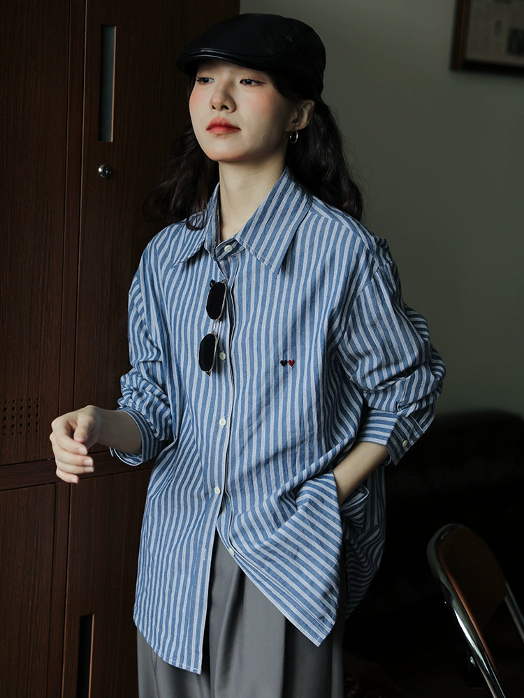 Stripe Pattern Button-Up Shirt