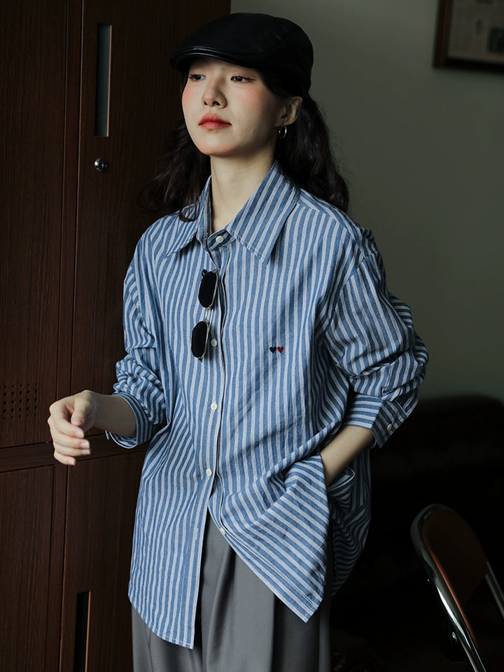 Stripe Pattern Button-Up Shirt