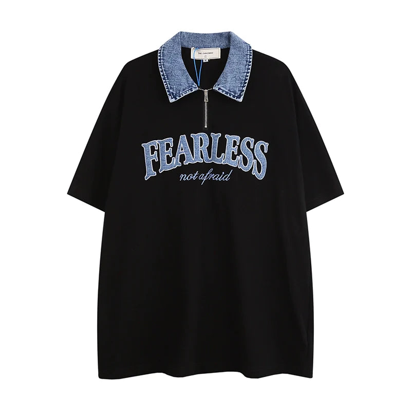 Embroidered Polo Collar Loose T-Shirt