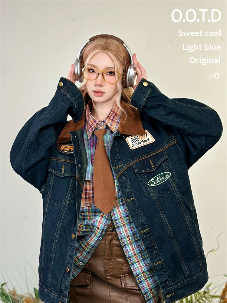 Patchwork Denim Short Coat