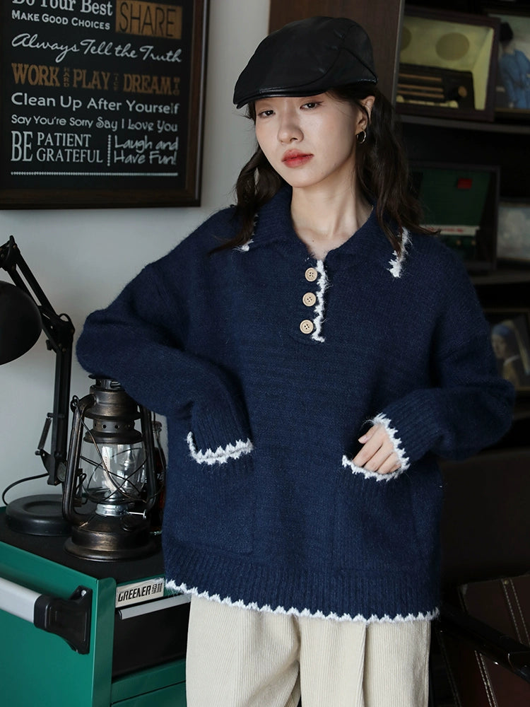 Button Accents Cozy Knit Sweater