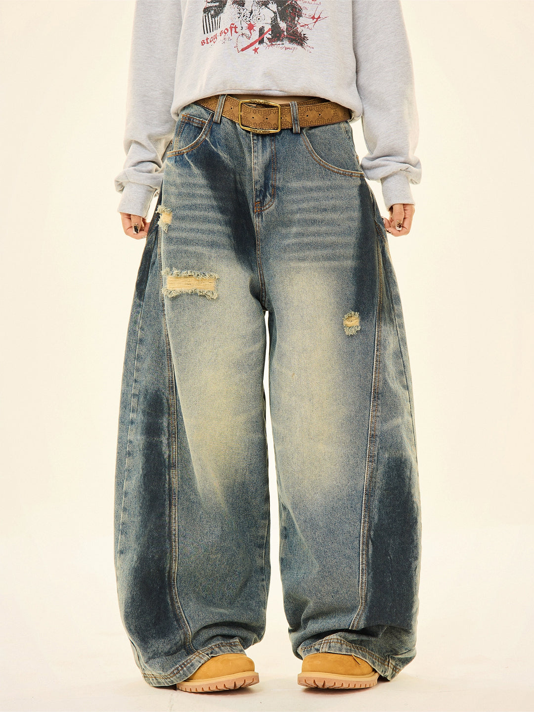 Wide-Leg Distressed Jeans