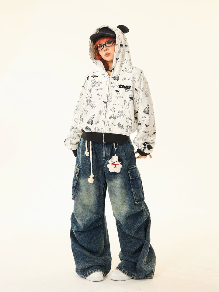 Graphic Print Ears Hooded Jacket