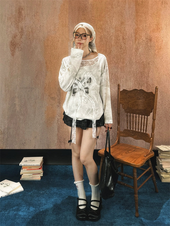 Lace Ribbon Accent Wool Sweater