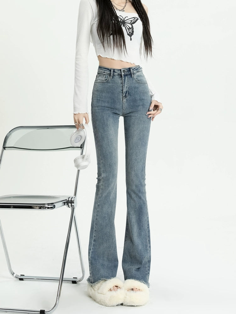 Flare Leg Distressed Hem Jeans