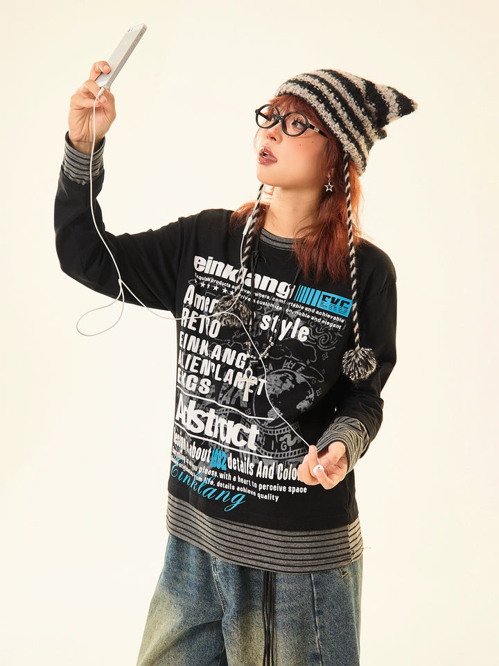 Striped Long Sleeve Graphic T-Shirts