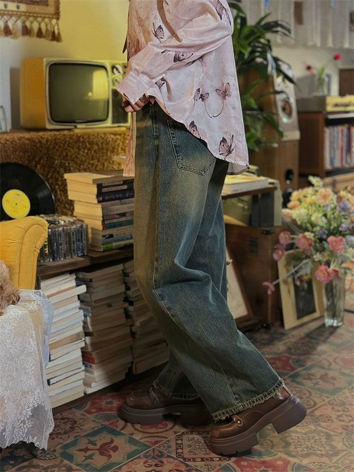 Vintage Washed Wide-Leg Denim Pants