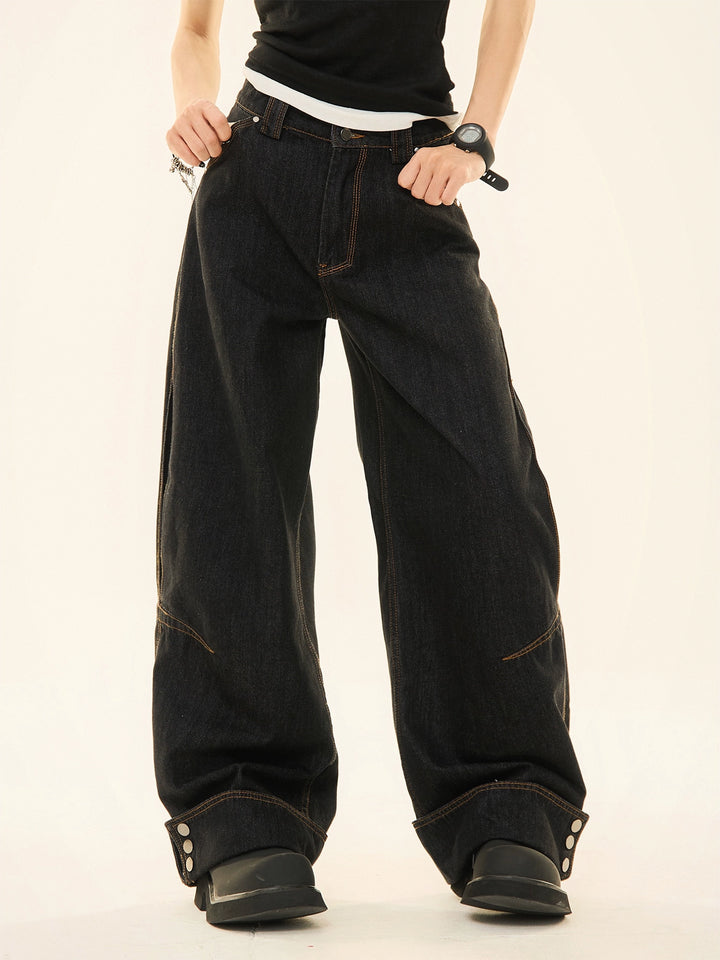 Button Decoration Wide-Leg Denim Pants