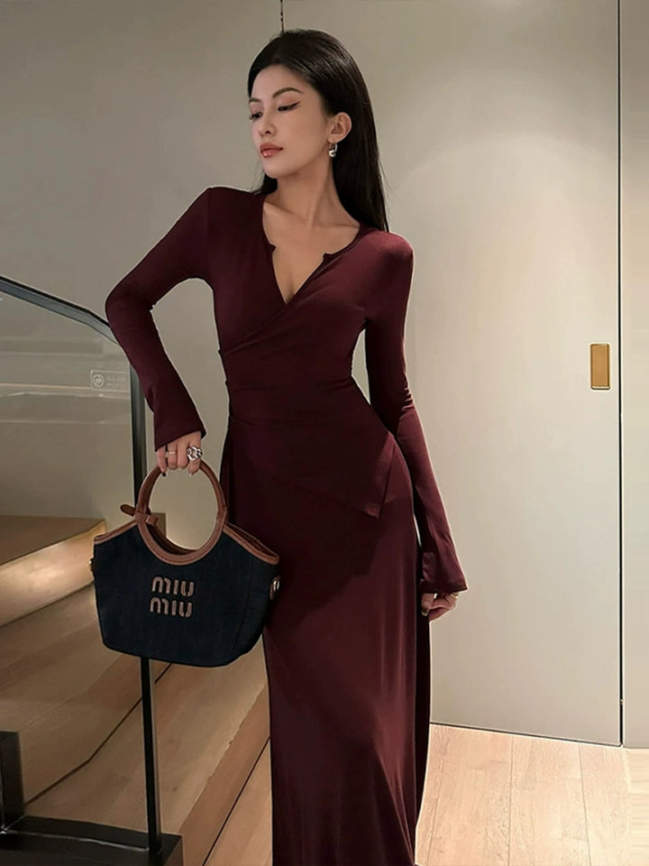 Elegant Long Sleeve Wrap Dress