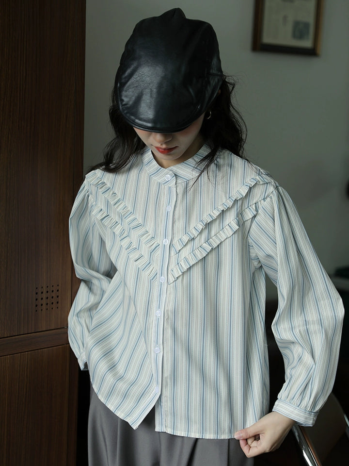 Ruffled Striped Collared Shirt