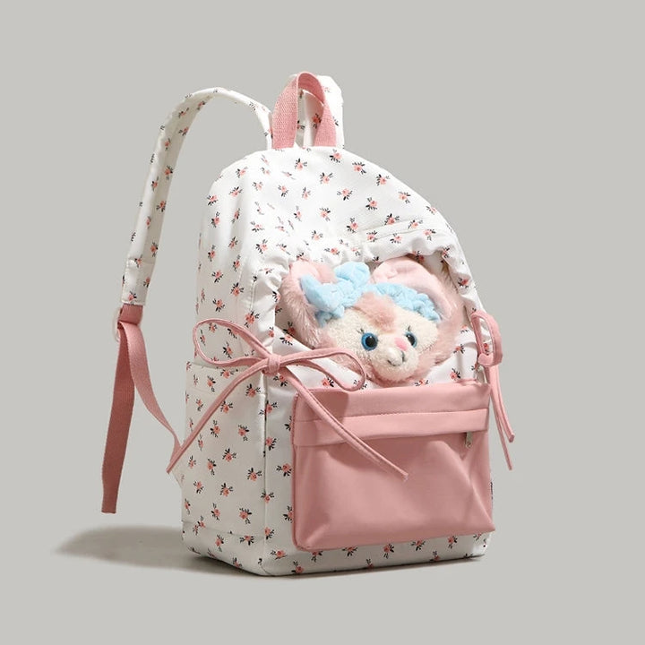 Bear Embellished Floral Print Backpack
