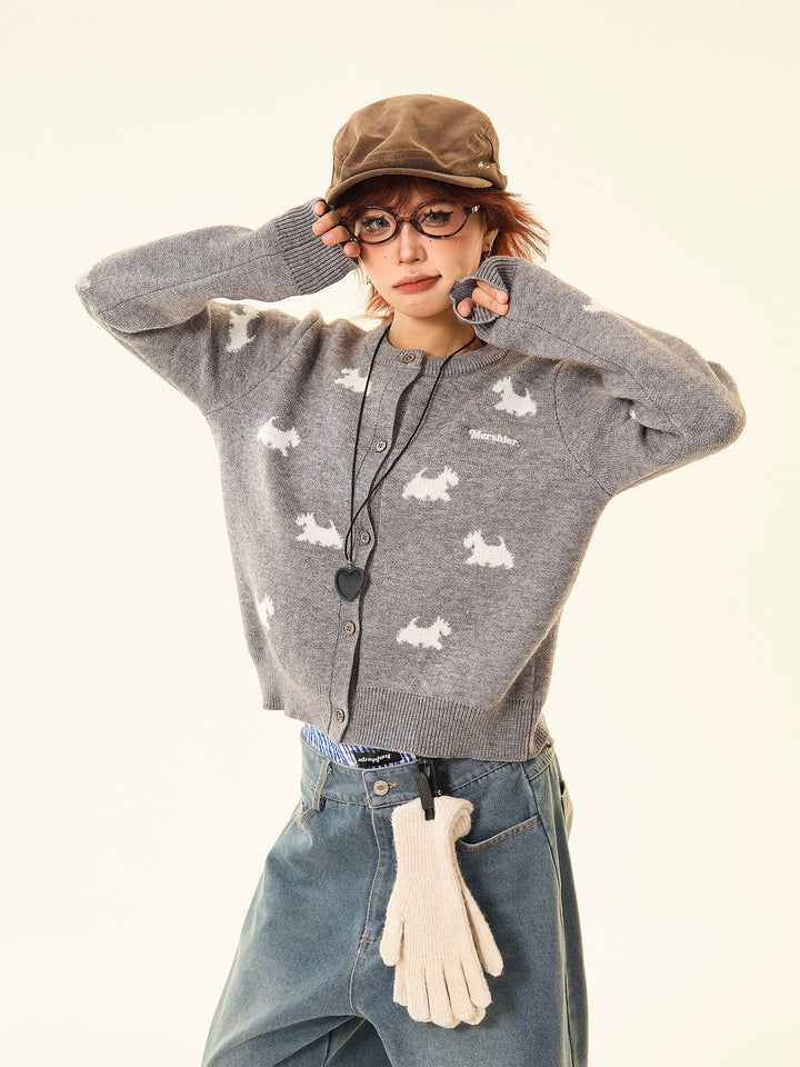 Button Front Patterned Wool Sweater