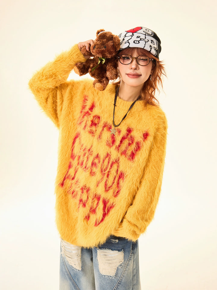 Fuzzy Knit Graphic Sweater