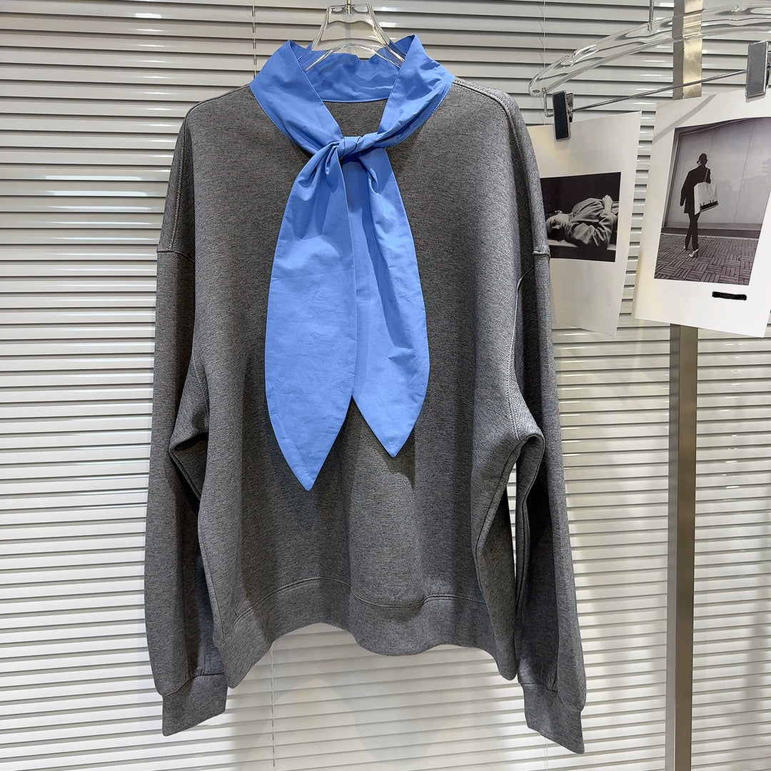 Scarf Detail Casual Sweatshirt Skirt Set