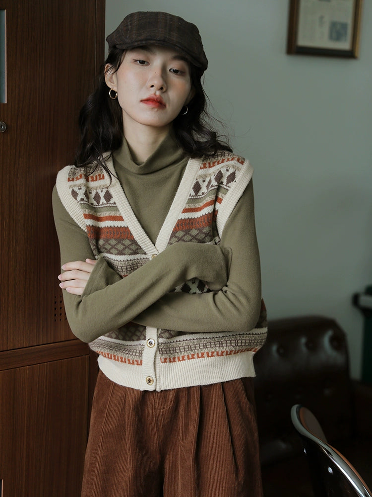 Vintage Patterned Knit Vest