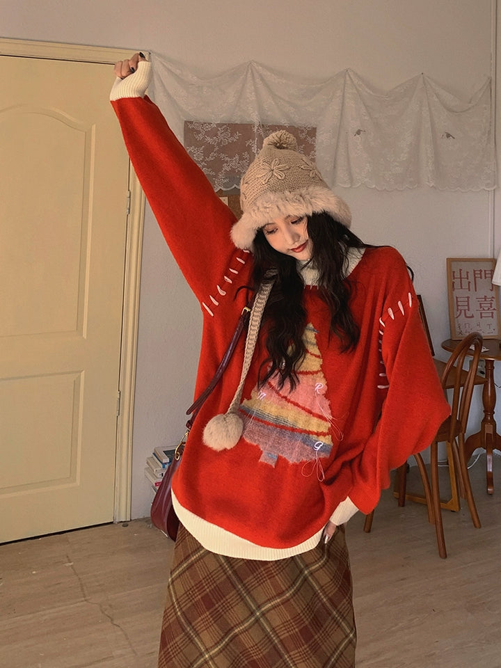 Red Accents Graphic Wool Sweater