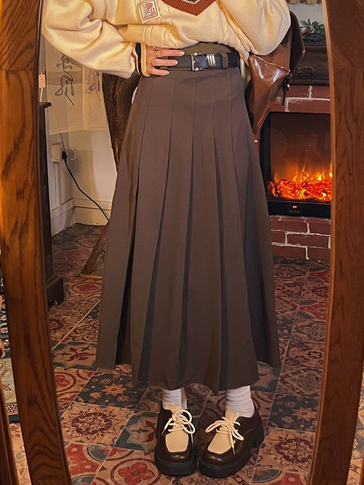 Long Pleated Midi Skirt