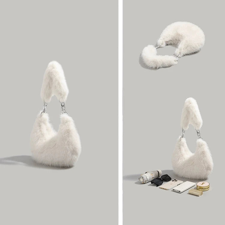 Faux Fur Chain Strap Shoulder Bag