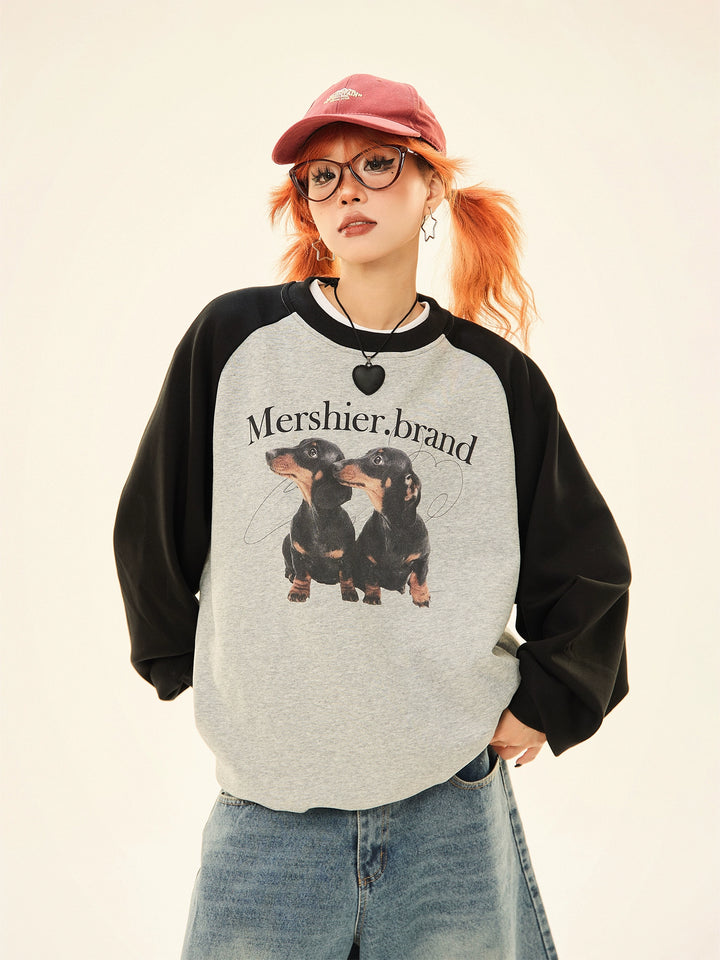 Puppy Print Raglan Sleeve Sweatshirt