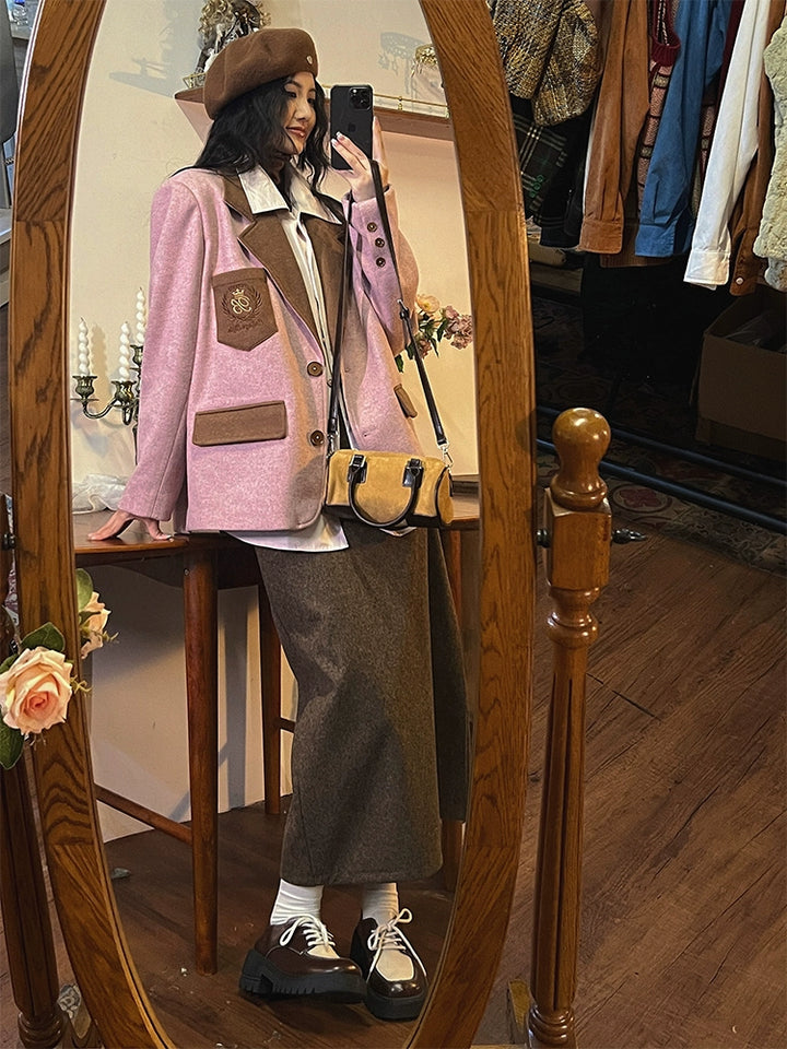 Retro Contrast Loose Suit Jacket