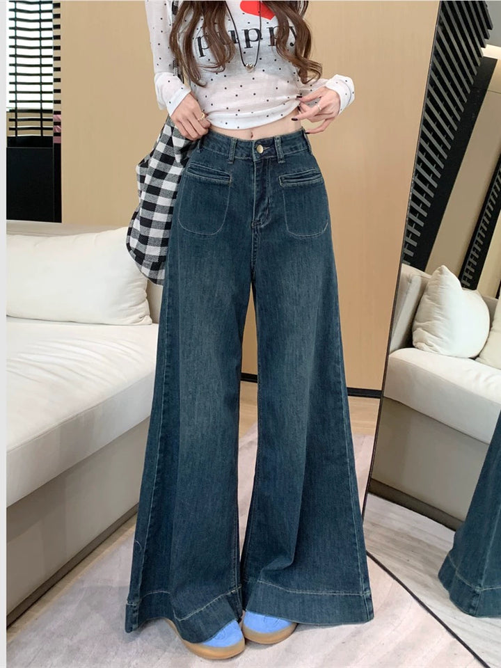 Wide-Leg High-Waist Denim Pants