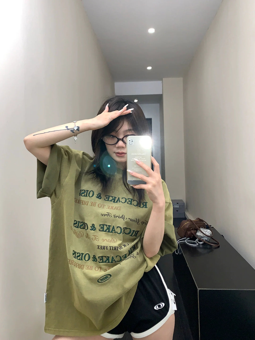 Letter Embroidery Oversized Washed T-shirt